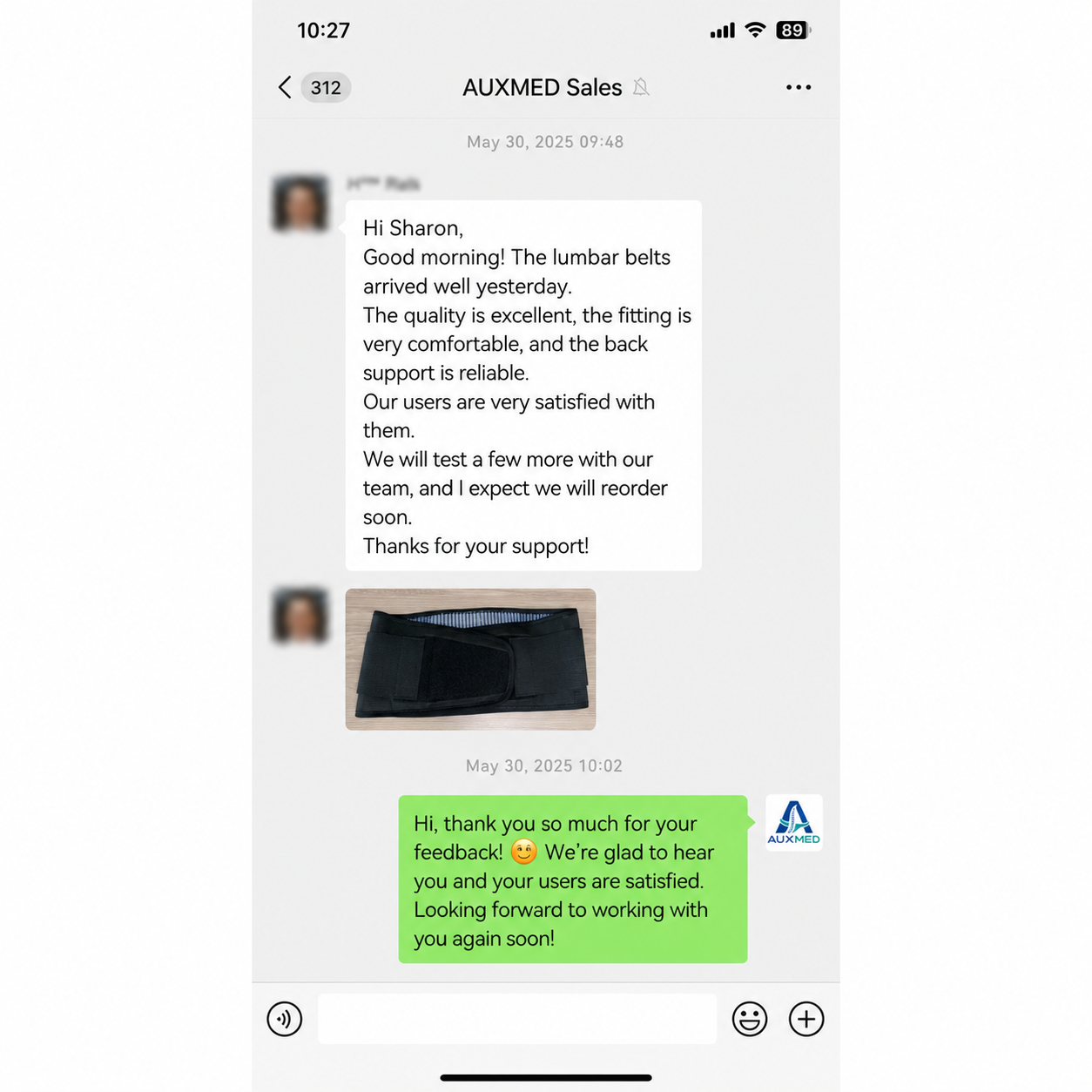 Customer feedback from an AUXMED partner