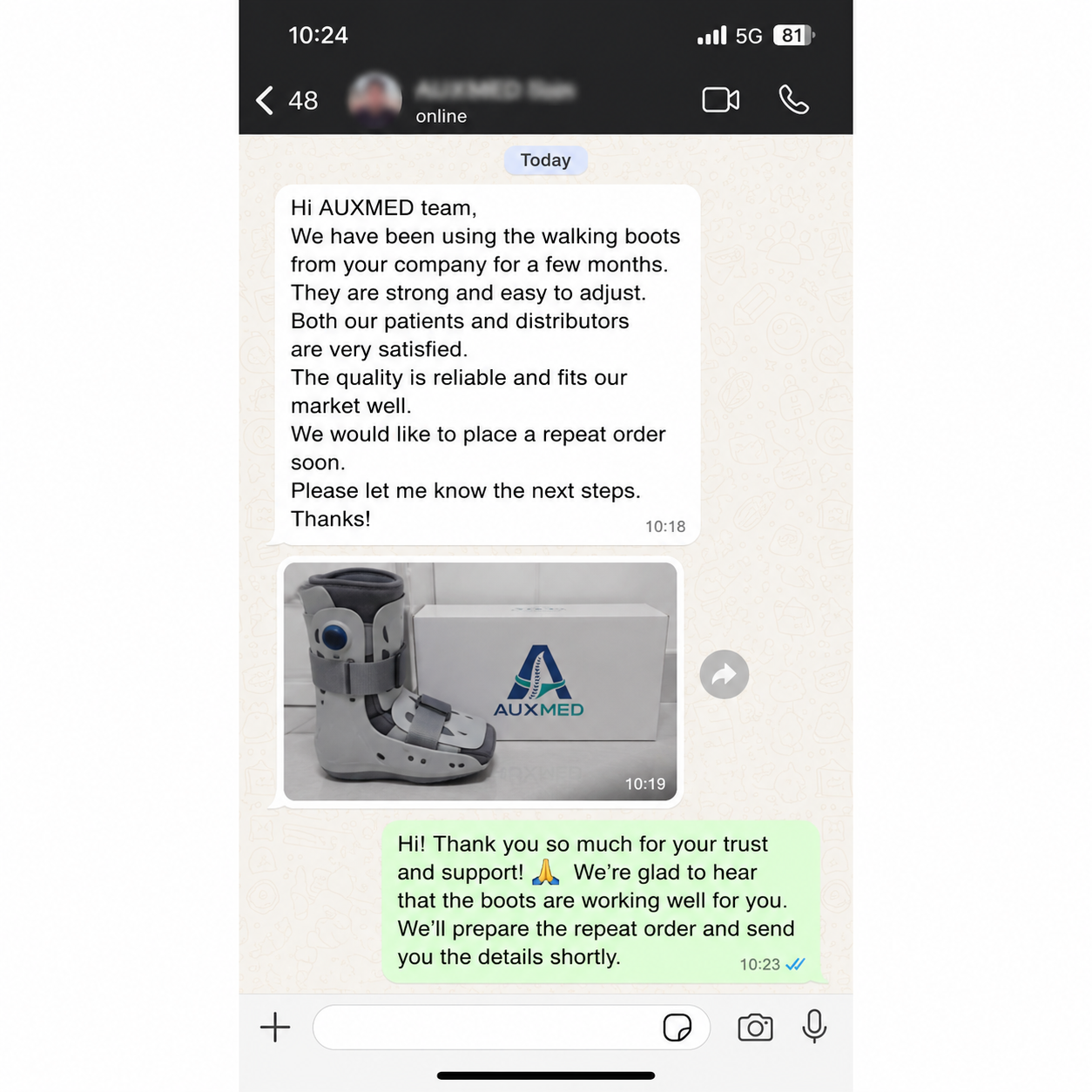 Customer feedback from an AUXMED partner